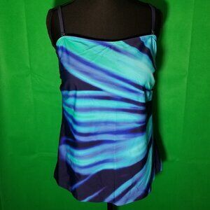 Venus Tankini Swim Top Blue Teal Womens Plus Size 18W Retro Summer Beach NWOT